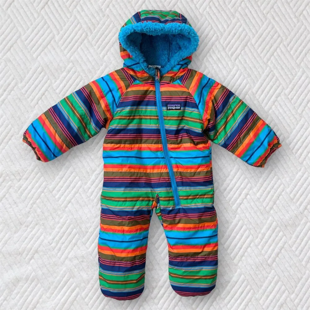 Patagonia Infant 3M Reversible Tribbles Bunting Snowsuit Turquoise Stripe NWT